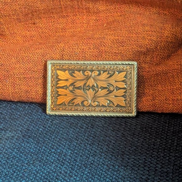 Vintage Worked Copper Silver‎ Metal Belt Buckle Engraved Western Boho Unisex main image 2
